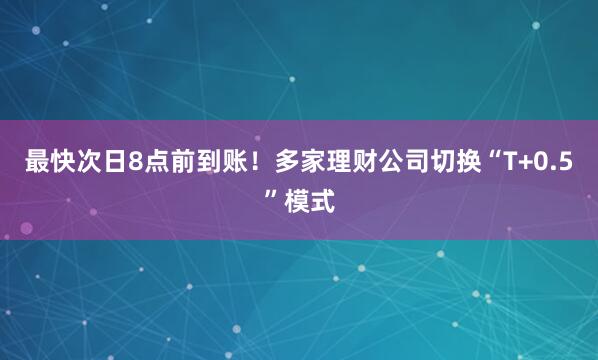 最快次日8点前到账！多家理财公司切换“T+0.5”模式