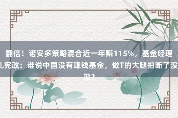 翻倍！诺安多策略混合近一年赚115%，基金经理孔宪政：谁说中国没有赚钱基金，做T的大腿拍断了没？