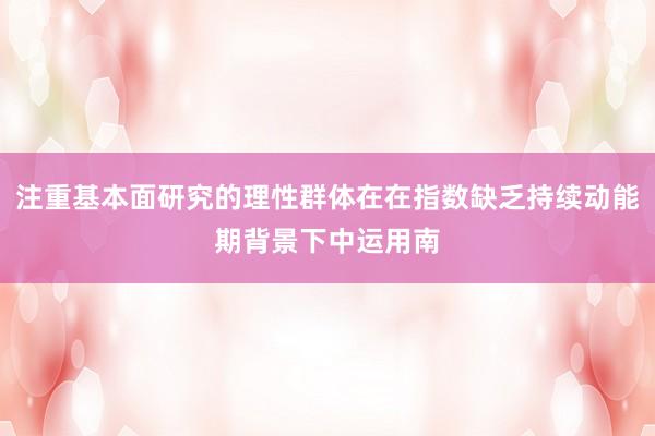 注重基本面研究的理性群体在在指数缺乏持续动能期背景下中运用南