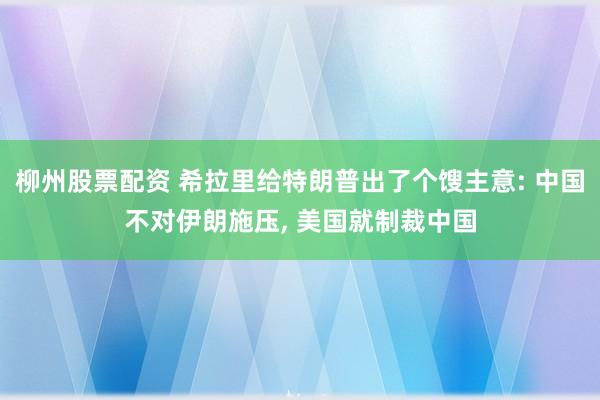 柳州股票配资 希拉里给特朗普出了个馊主意: 中国不对伊朗施压, 美国就制裁中国