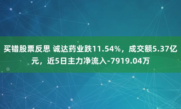 买错股票反思 诚达药业跌11.54%，成交额5.37亿元，近5日主力净流入-7919.04万