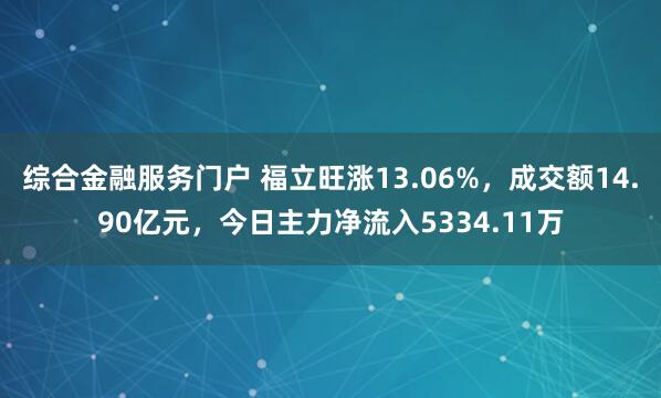 综合金融服务门户 福立旺涨13.06%，成交额14.90亿元，今日主力净流入5334.11万
