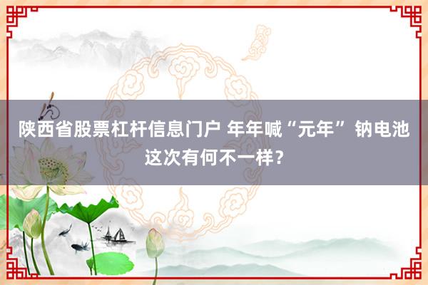 陕西省股票杠杆信息门户 年年喊“元年” 钠电池这次有何不一样？