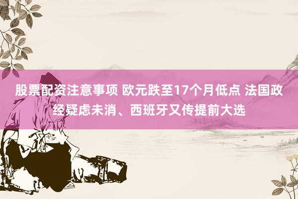 股票配资注意事项 欧元跌至17个月低点 法国政经疑虑未消、西班牙又传提前大选