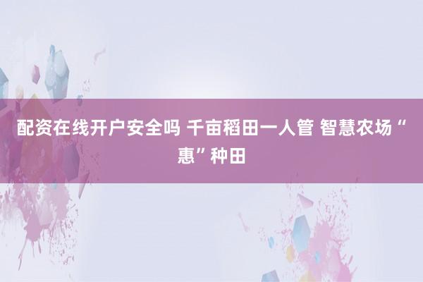 配资在线开户安全吗 千亩稻田一人管 智慧农场“惠”种田